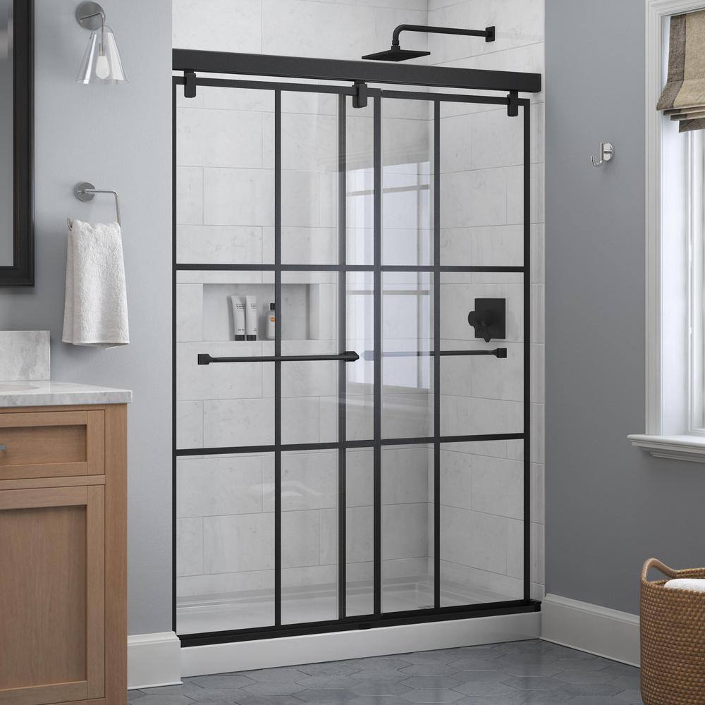 Delta Everly 60 in. x 71-12 in. Frameless Mod Soft-Close Sliding Shower Door in Matte Black with 14 in. (6 mm) Ingot Glass SD4511073