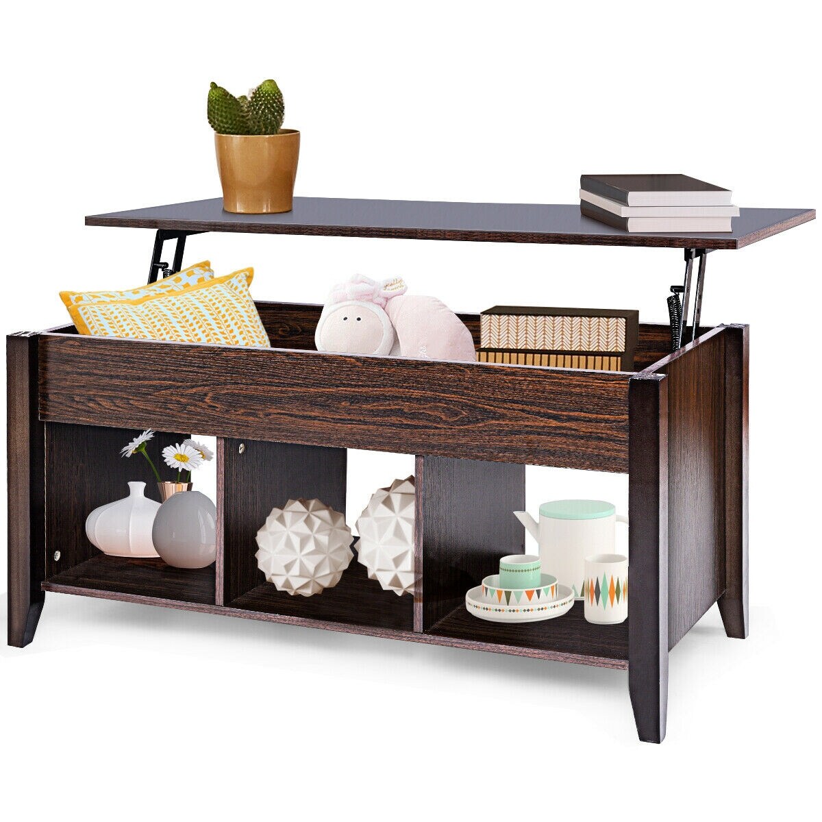 Costway Lift Top Coffee Table w/ Hidden Compartment Storage Shelf