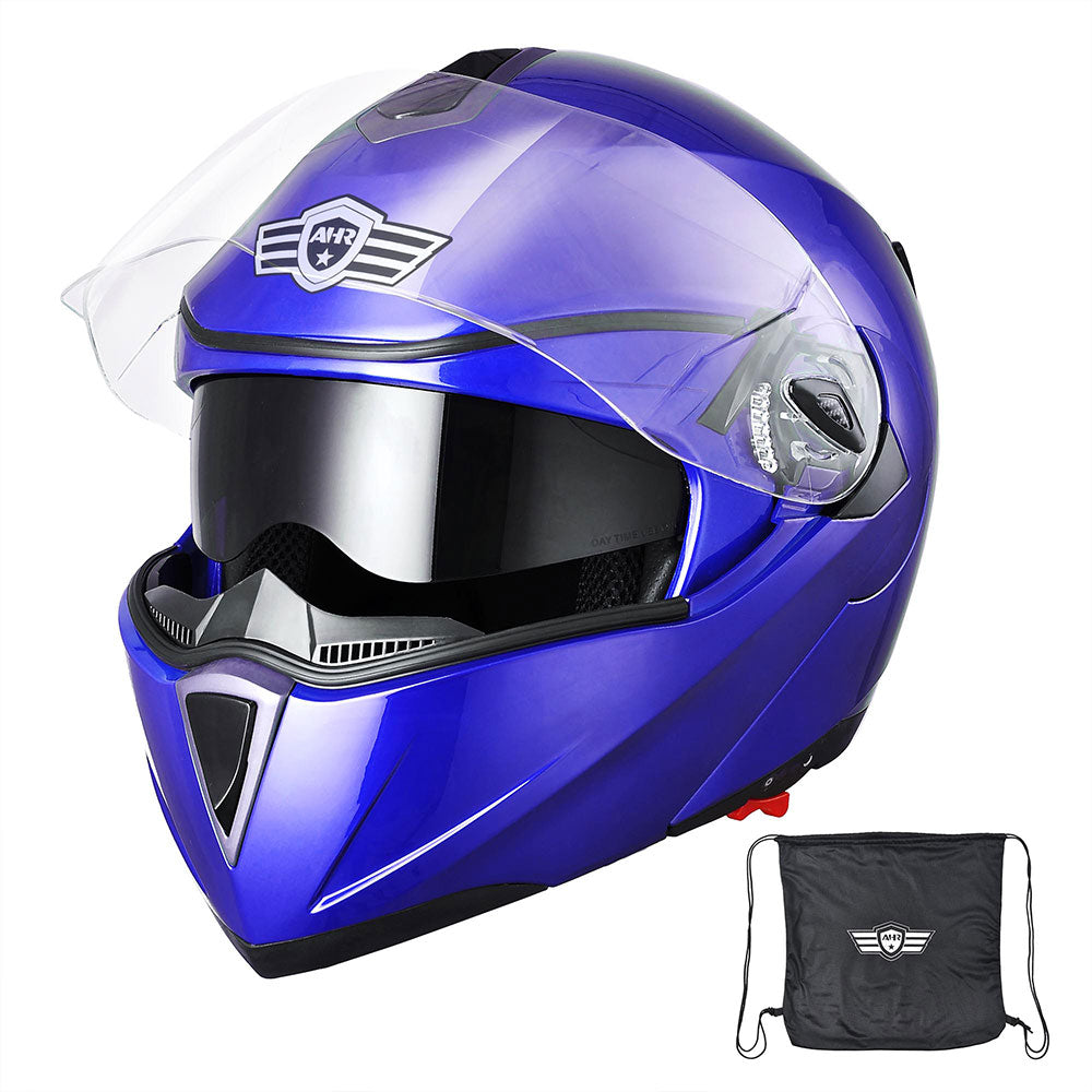 AHR Modular Helmet Flip Up Full Face Dual Visors DOT Blue