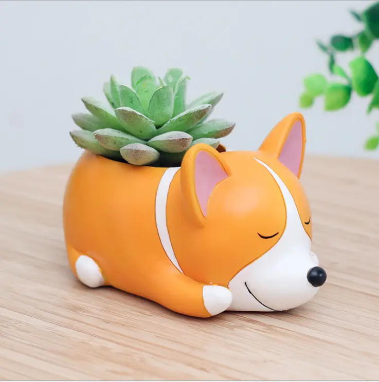 Creative Custom New Resin 3D Fox Shape Flower Pot Hand painting Resin Garden Supplies Flower Pot Cat Bunny Dog Rabbit Small Flower Pots