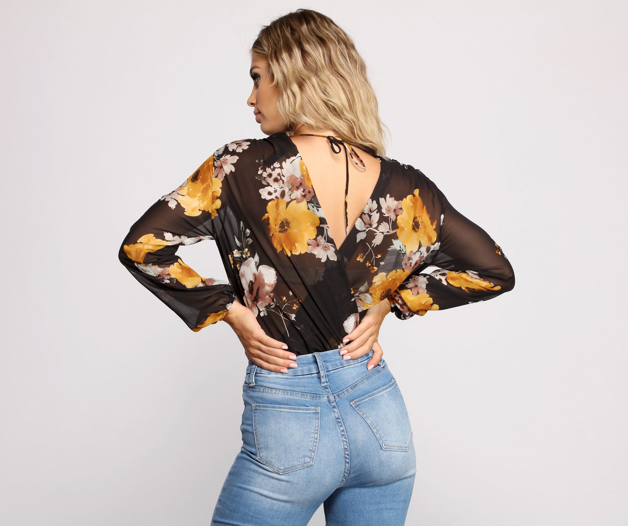 Floral Passion Surplice Chiffon Bodysuit