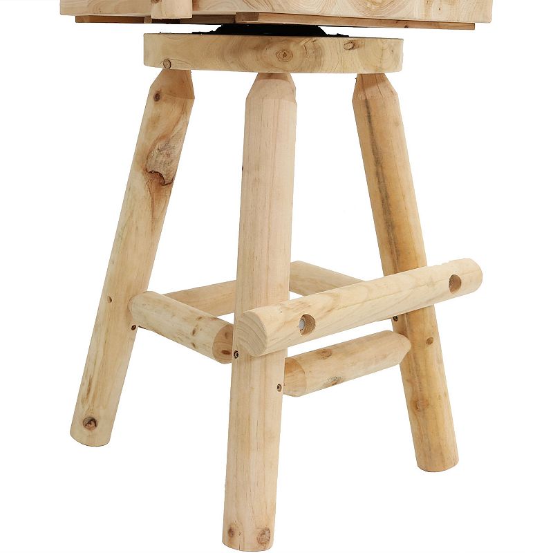 Sunnydaze Rustic Log Style Unfinished Fir Wood Indoor Bar Stool - Set of 2