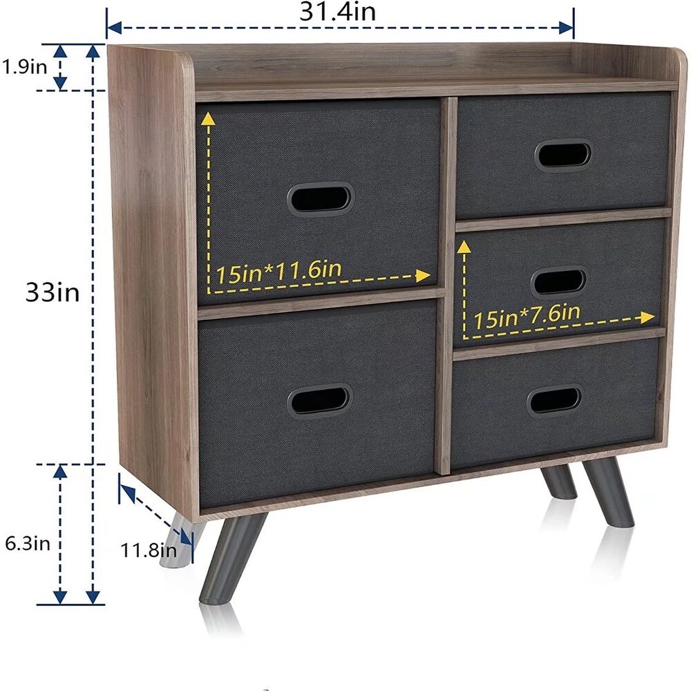 5 Drawer Storage Dresser with Wood Top and Fabric Drawer