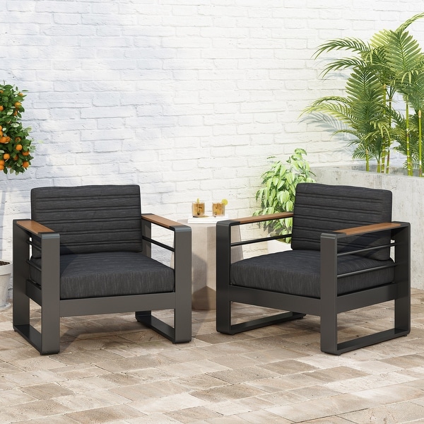 Giovanna Outdoor Aluminum Club Chairs with Faux Wood Accents (set of 2) by Christopher Knight Home