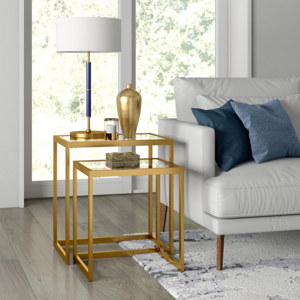 Rocco Rectangular Nested Side Table in Brass   Contemporary   Coffee Table Sets   by Homesquare  Houzz