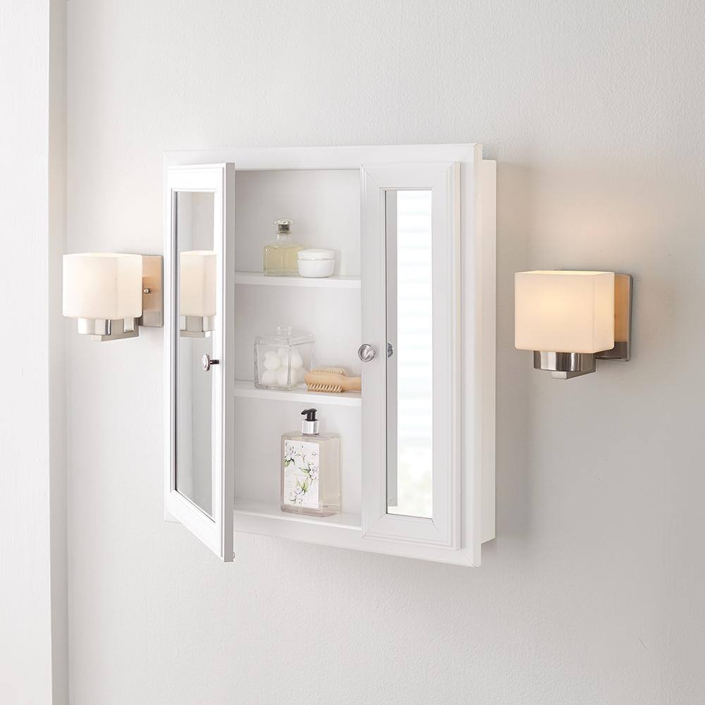 Home Decorators Collection 24-12 in. W x 25-34 in. H Fog Free Framed RecessedSurface-Mount Bi-View Bathroom Medicine Cabinet in White w Mirror 45434