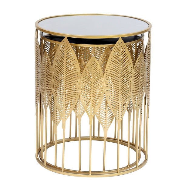 Adeco End Table Set of 2 Gold Accent Coffee Leaves Nightstands Stool - Set of 2