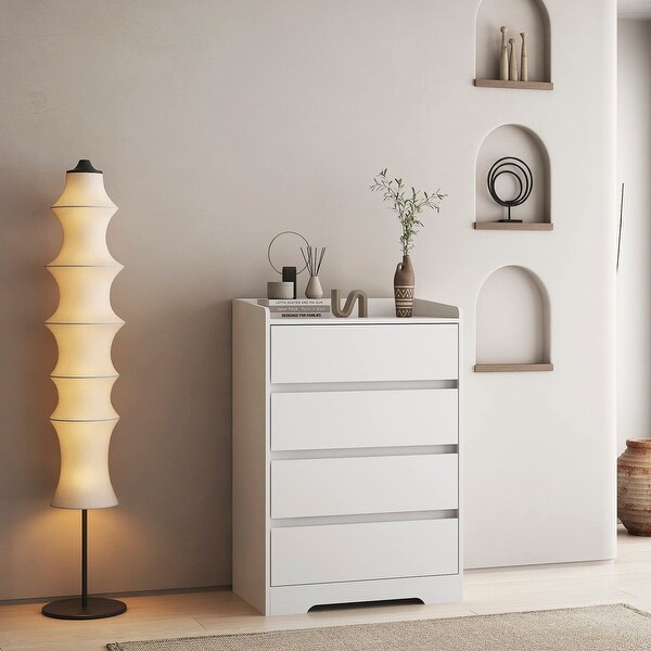 Modern 4 Drawer Dresser， White Storage Chest of Drawers for Bedroom， 38.38inch Tall Storage Dresser Cabinet Organizer - - 37668921