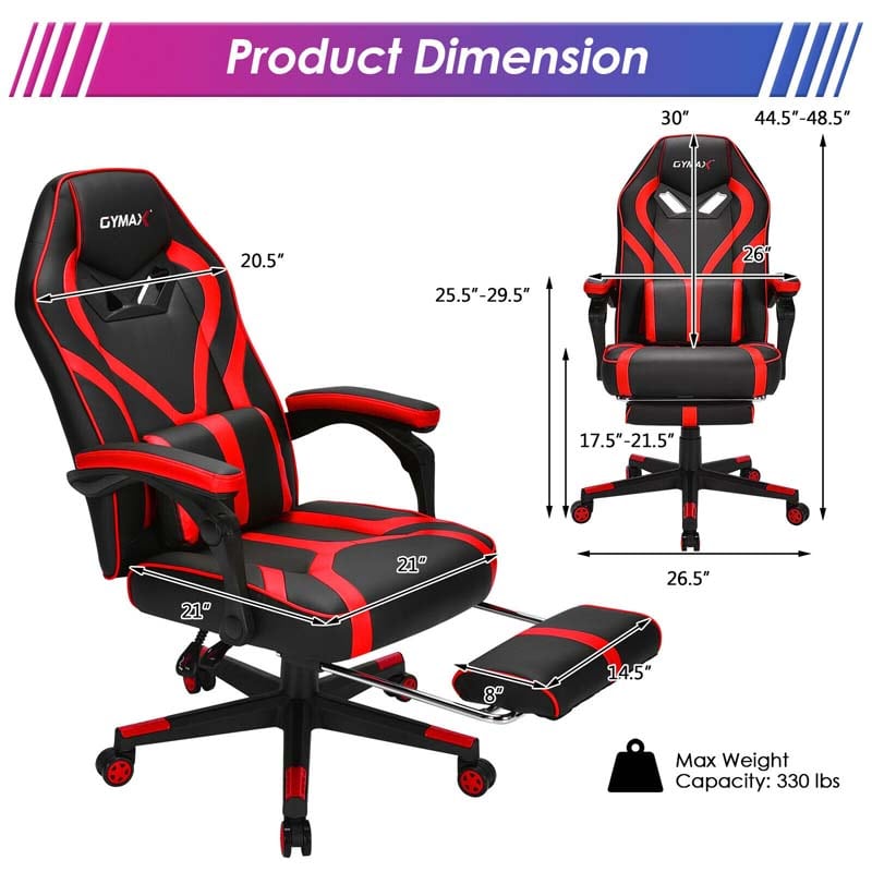 Massage Gaming Chair, Swivel Office Recliner, Adjustable Racing Computer Chair with Lumbar Support, Headrest & Retractable Footrest