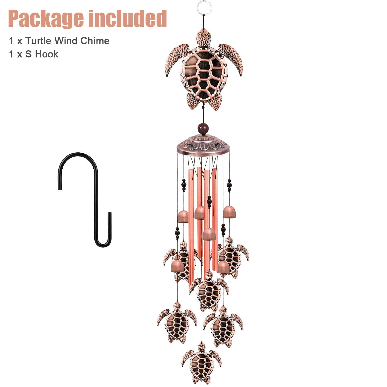 TSV Sea Turtle Wind Chimes， Hanging Outdoor RetroTortoise Wind Chimes Bells with S Hook， Indoor Decor， Memorial Gift Symbolizes Longevity Health Steadiness and Peace， Hang for Garden Yard Patio