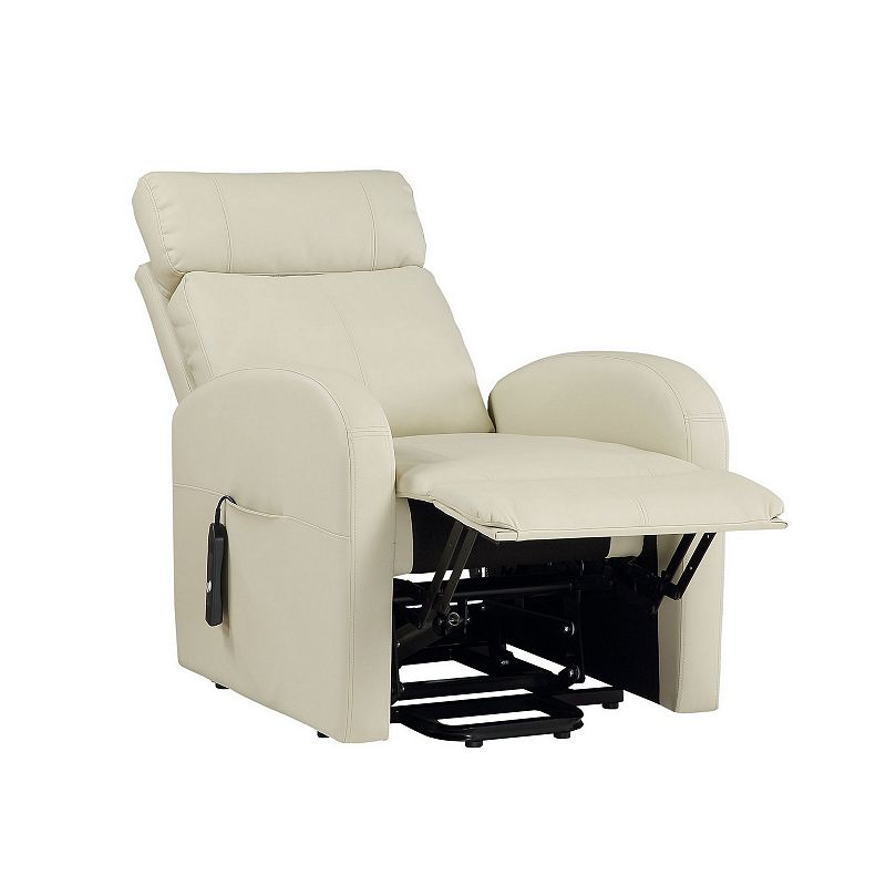 Power Lift Recliner Chair with Faux Leather and Wired Controller， Off White