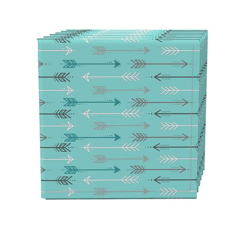 Napkin Set， 100% Polyester， Set of 4， 18x18， Arrows on Teal Background