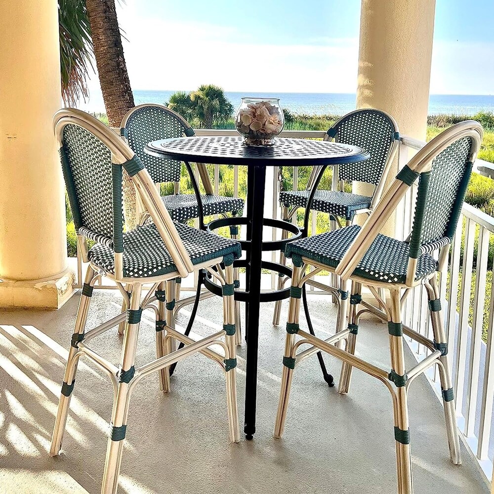 PURPLE LEAF White Print Finish Patio Bar Chairs with Back Rattan Bar Chairs French Bistro Set for Kitchen Outdoor Counter Stool