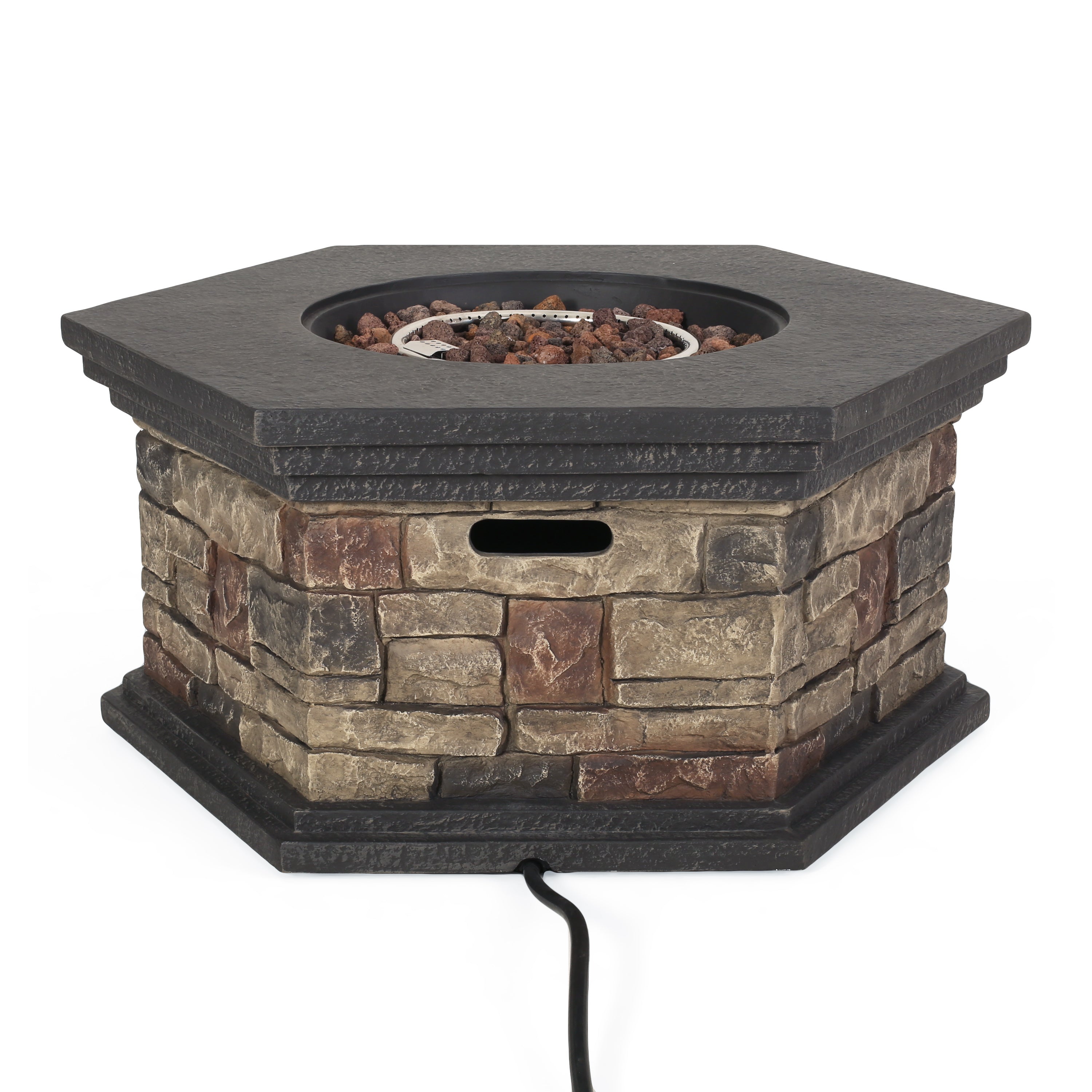 Troy Outdoor 40,000 BTU Lightweight Concrete Octagonal Fire Pit (No Tank Holder), Stone Finish