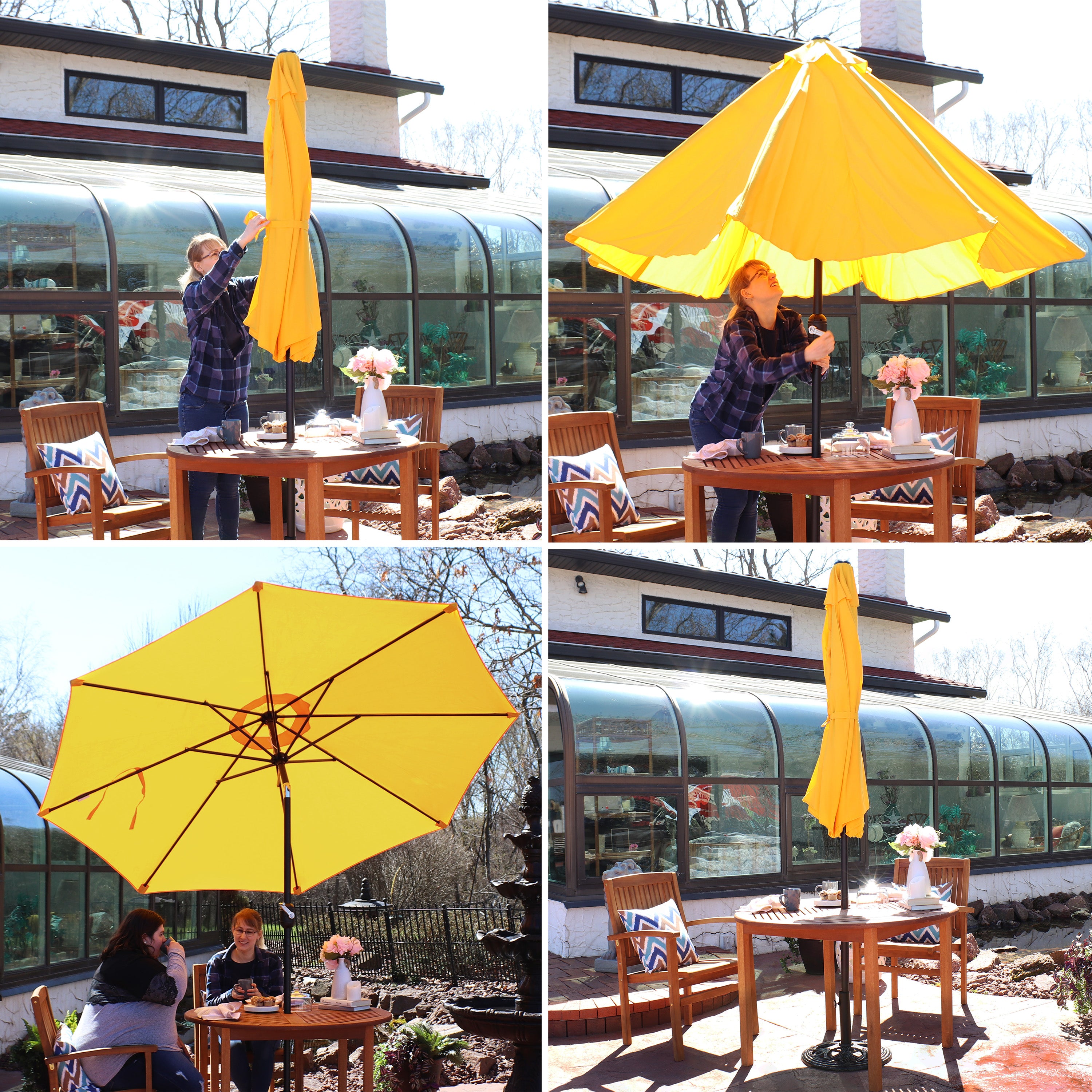 Sunnydaze Outdoor Aluminum Patio Table Umbrella with Polyester Canopy and Push Button Tilt and Crank - 9' - Gold