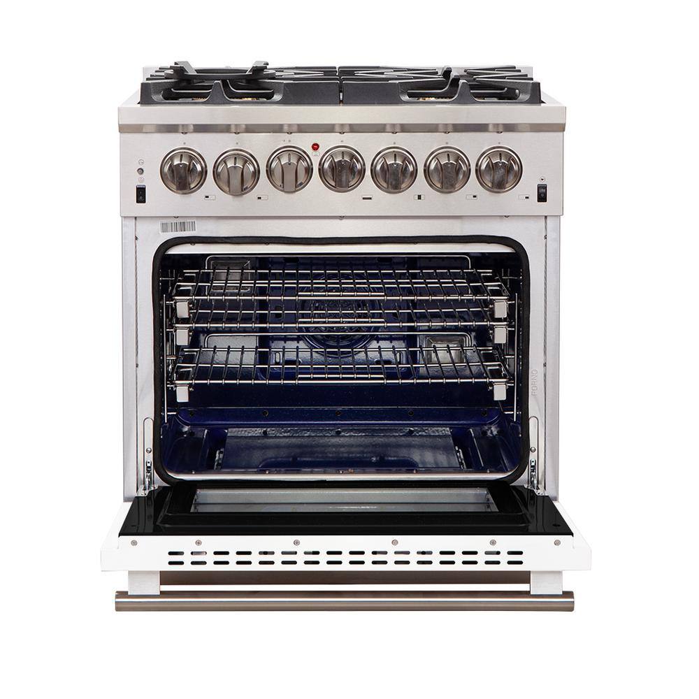 Forno Capriasca 30 in. 4.32 cu. ft. Oven Gas Range with 5 Gas Burners in Stainless Steel with White Door FFSGS6260-30WHT