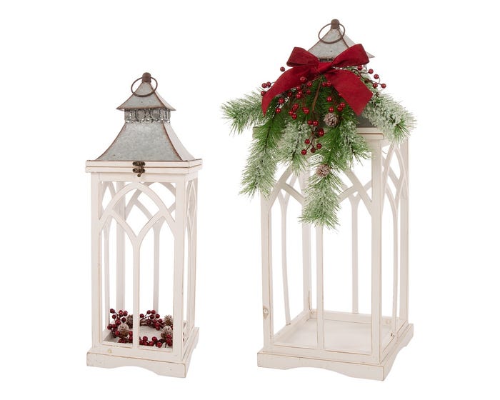 Farmhouse Wood Metal Lantern Set - 1107203556