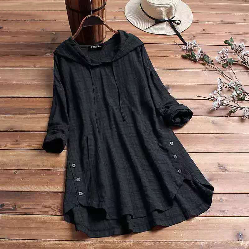 Plaid Long Sleeve Casual Hooded Blouse