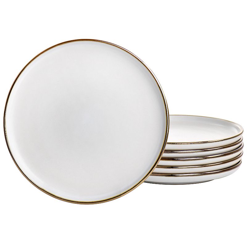 Elama Arthur 6 Piece Stoneware Salad Plate Set in Matte White with Gold Rim