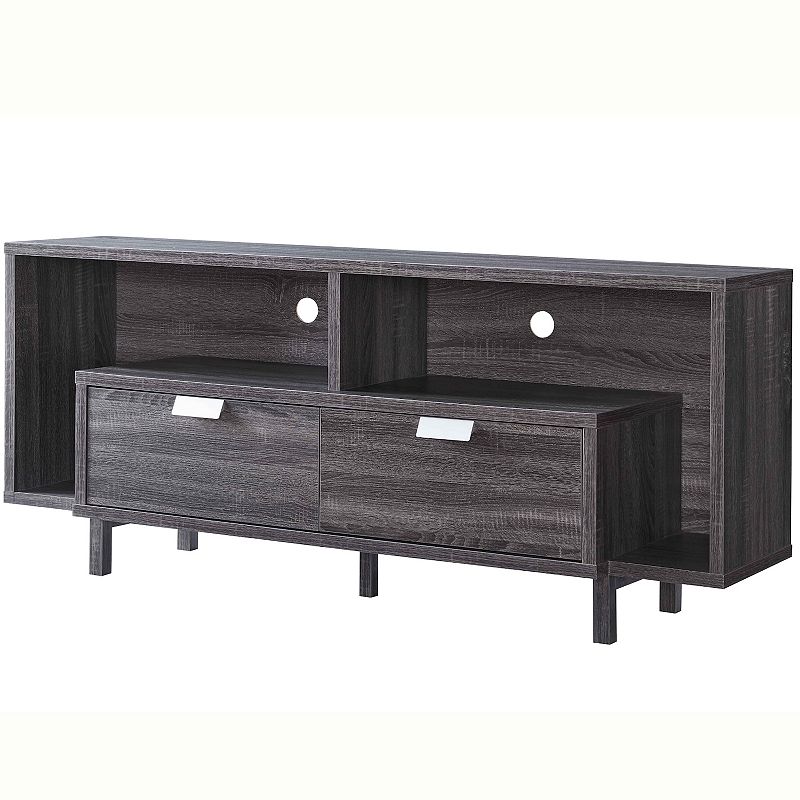 FC Design Distressed Grey TV Stand with 2 Drawers 2 Shelf Spacing Entertainment Center