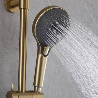 Tomfaucet 2-Spray Patterns 10 in. Wall Mount Dual Shower Heads with 3-Setting Hand Shower System in Brushed Gold TFK0113BG