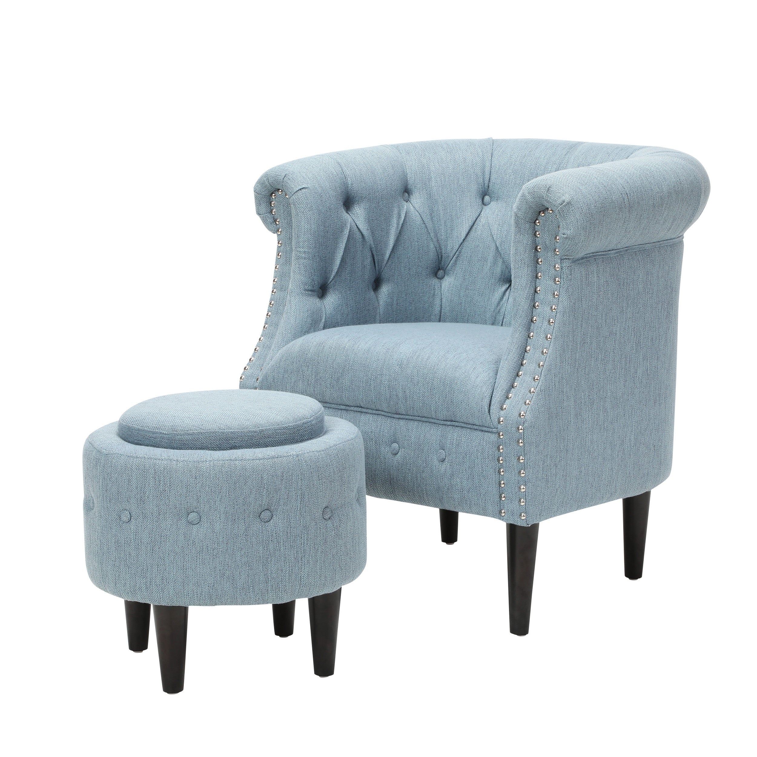 Noble House Beihoffer Chair & Ottoman Sets, Light Blue