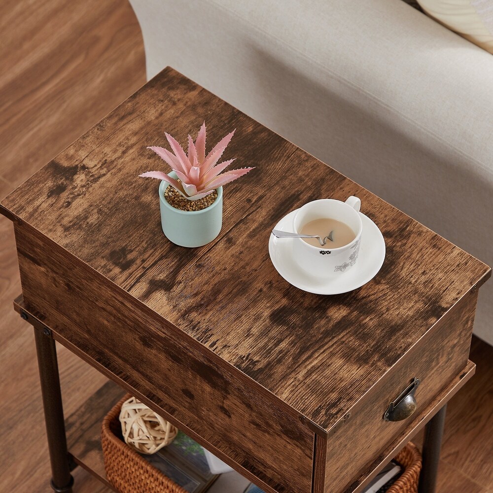 Modern Nightstands/Side Table with 1 Drawer and Open Shelf  Brown