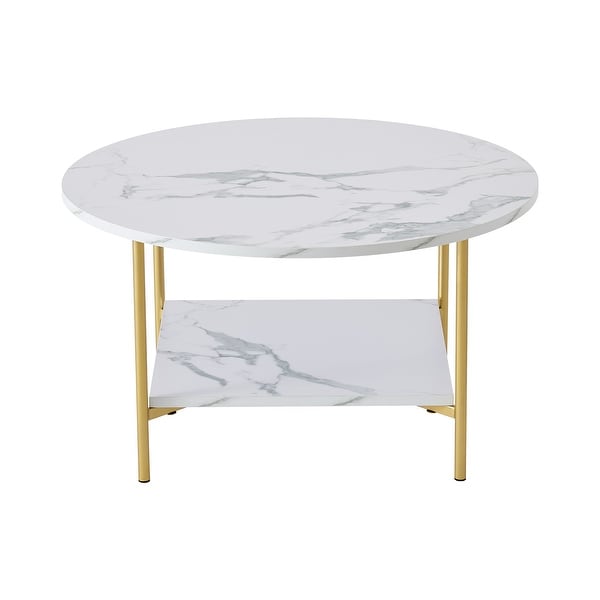 Modern Coffee Table Side Table，Gold Metal Frame with Marble Color Top