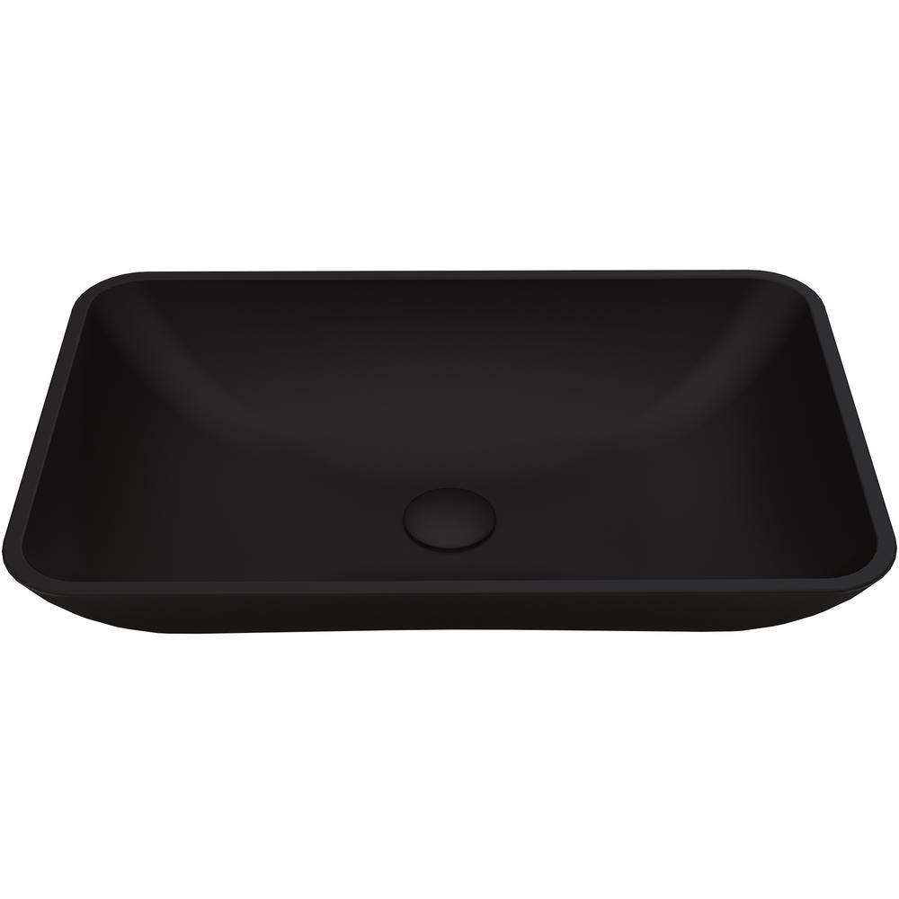 VIGO Hadyn Modern Black Matte Shell Glass 22 in. L x 14 in. W x 4 in. H Rectangular Vessel Bathroom Sink VG07112