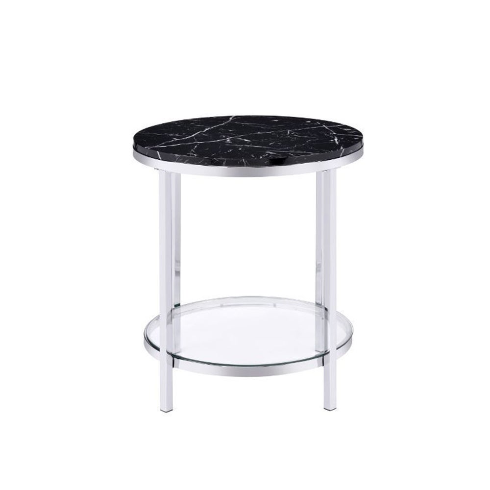 TiramisuBest End Table， Faux Black Marble and Chrome Finish 82477