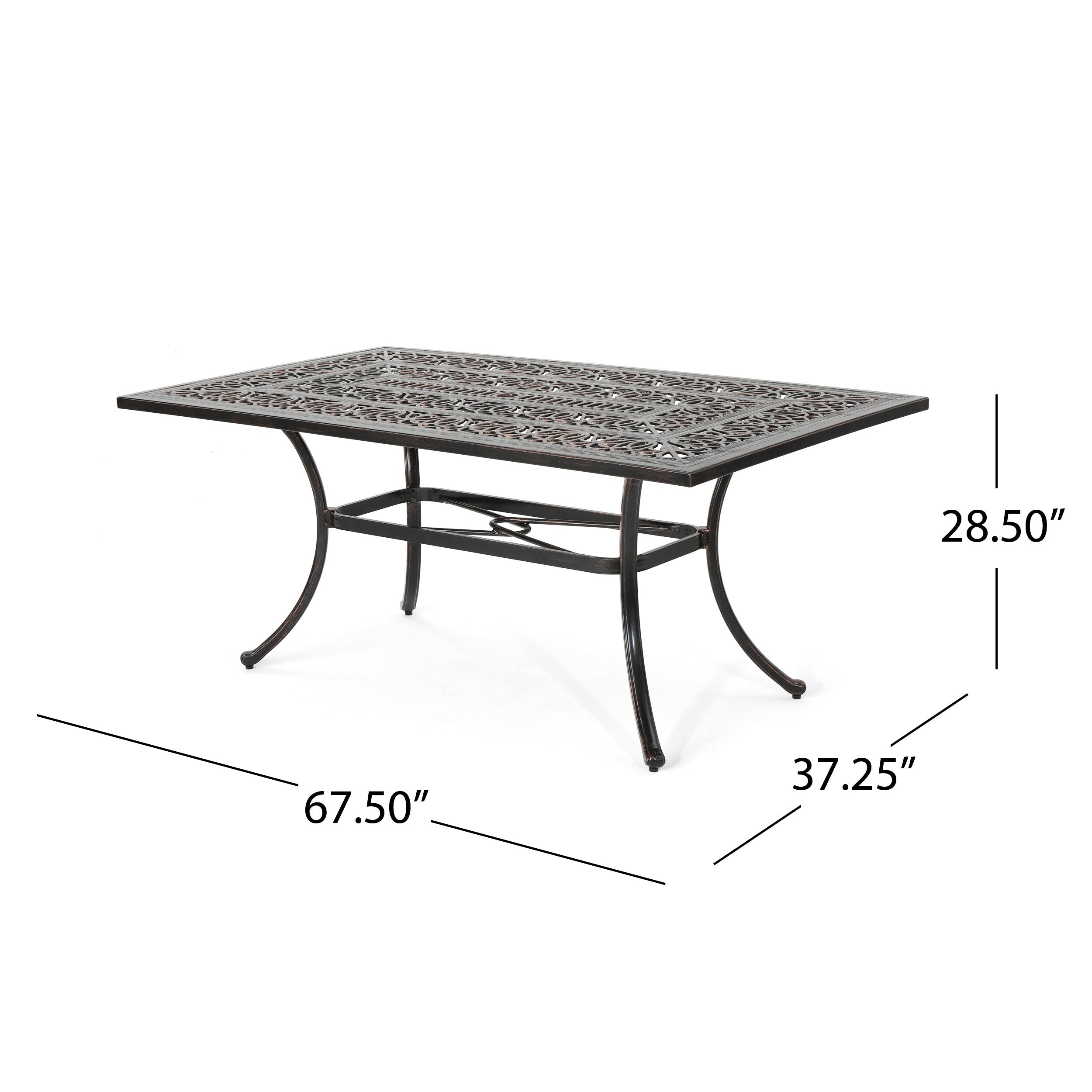 Jamie Outdoor Rectangular Cast Aluminum Dining Table, Shiny Copper