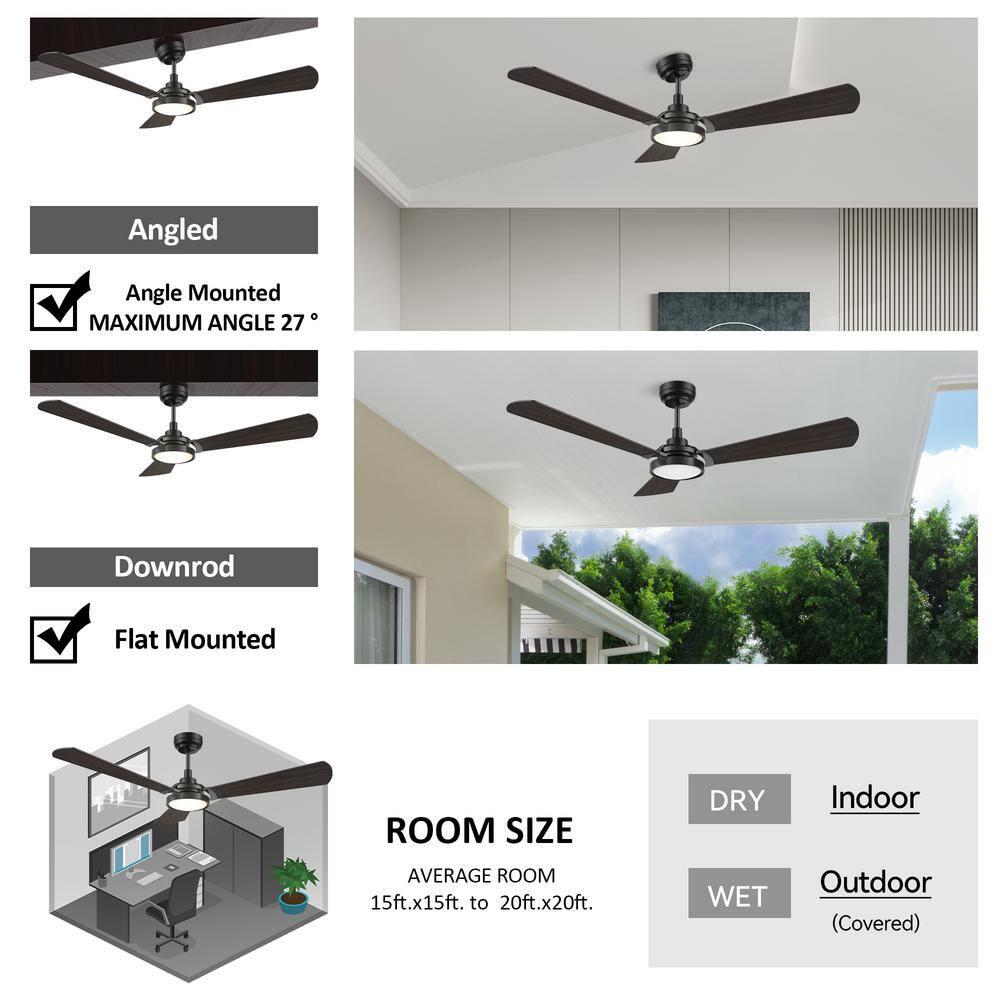 CARRO Veter 56 in Dimmable LED IndoorOutdoor Black Smart Ceiling Fan with Light and Remote Works with AlexaGoogle Home