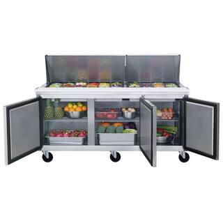 Elite Kitchen Supply 72.25 in. W 17.6 cu. ft. 3-Door Commercial Food Prep Table Refrigerator with Mega Top in Stainless Steel EKS-ESP71M