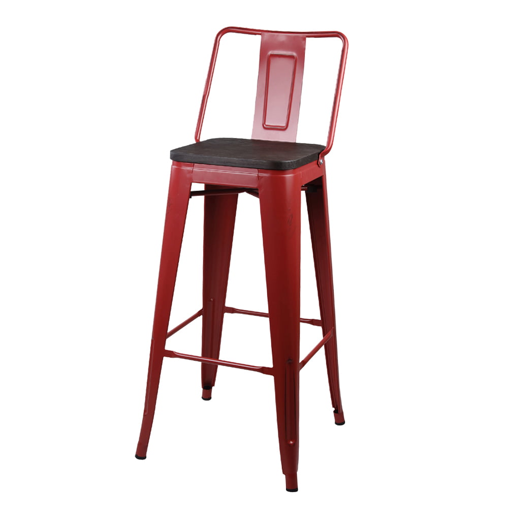 GIA Design Group 30 Inch Middle Back Metal Stool with Wood Seat， Antique Red