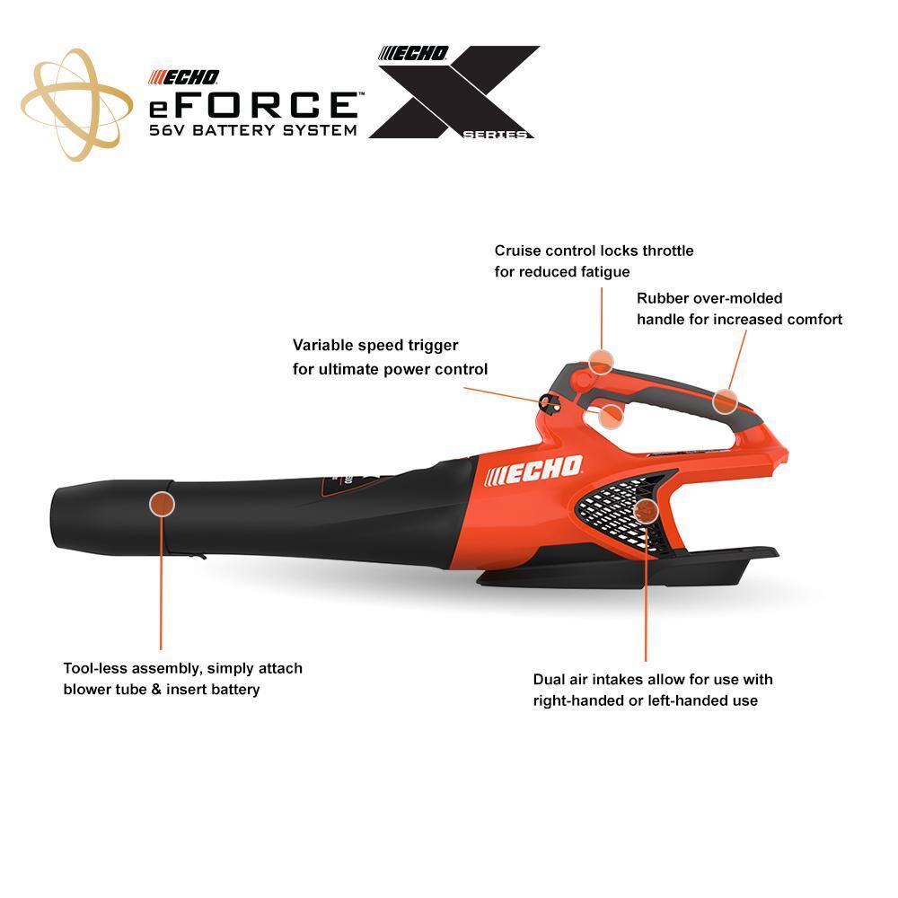 ECHO eFORCE 56V X Series 151 MPH 526 CFM Cordless Battery Handheld Leaf Blower with 2.5Ah Battery and Charger DPB-2500C1