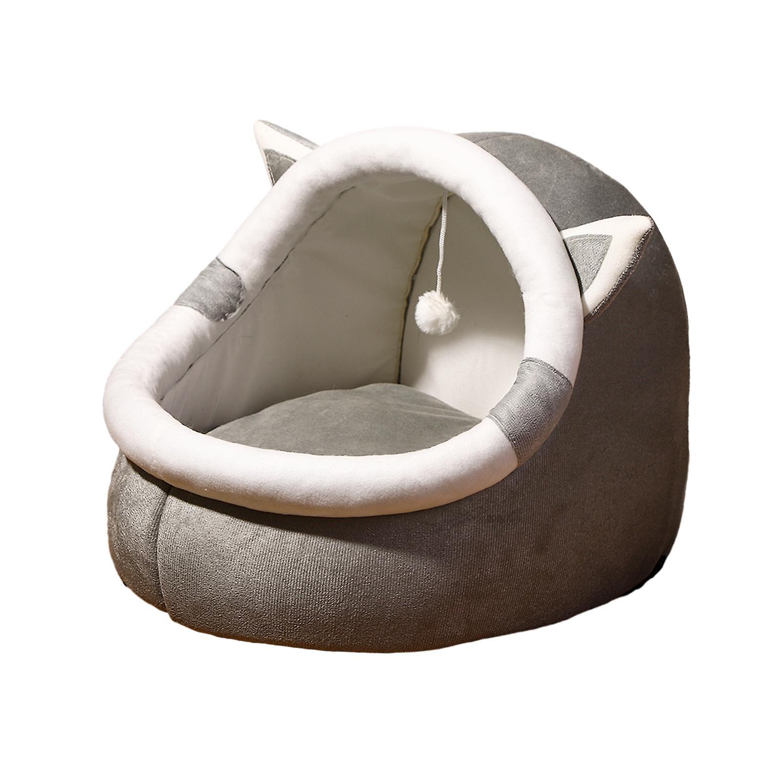 Cat Bed Cave Kennel Sleeping Semi Enclosed Pet Cat Nest For Puppy Dog Kitten L Grey