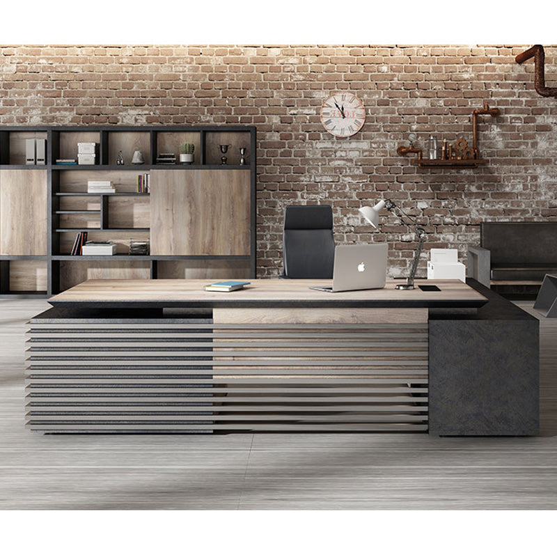 PHOENIX Executive Desk with Left Return 2.8M - Warm Oak & Black