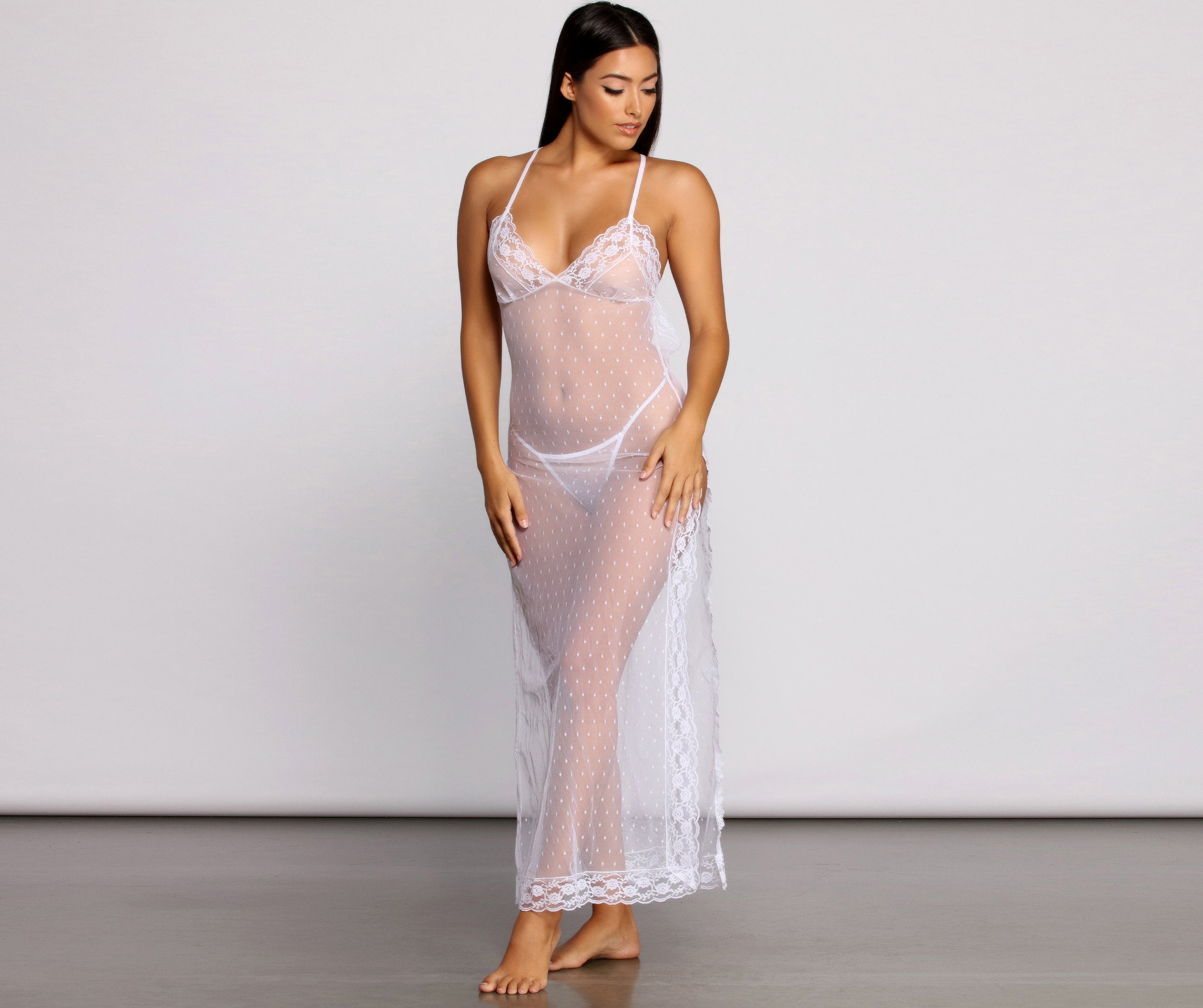 Delicate Mesh Maxi Slip Dress And Panty Set