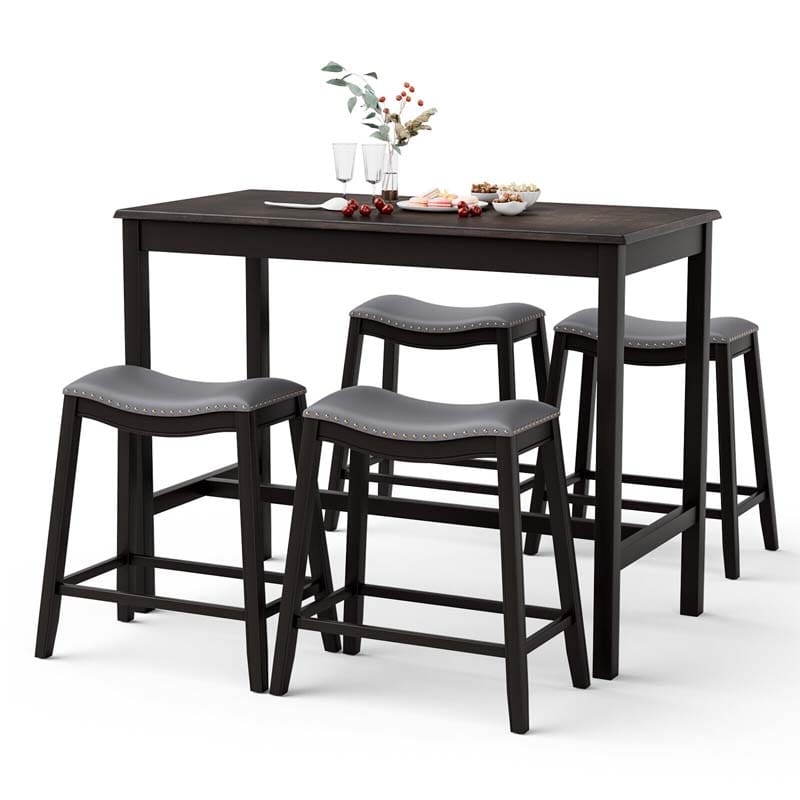 5 Pcs Space-Saving Dining Table Set with 4 Upholstered Stools, Counter Height Table Stools Set for Kitchen Dinette