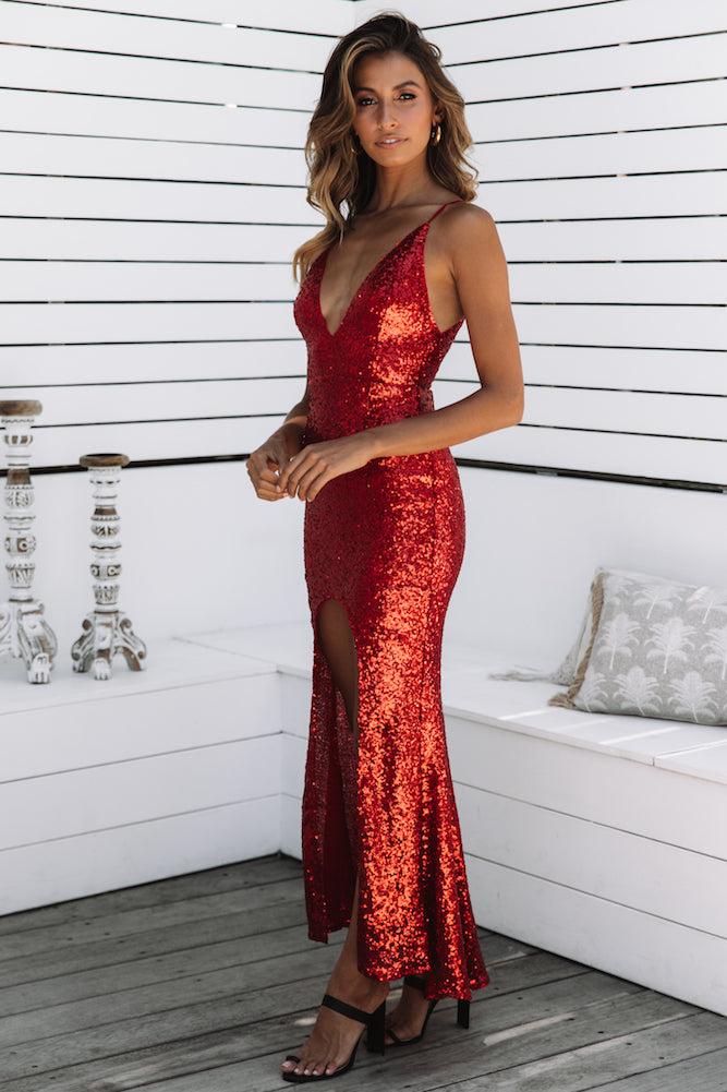 Not All That Glitters Maxi Dress Red