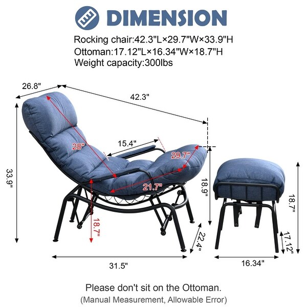 XIZZI 2Piece Outdoor Rocking Chair Recliner with Ottoman