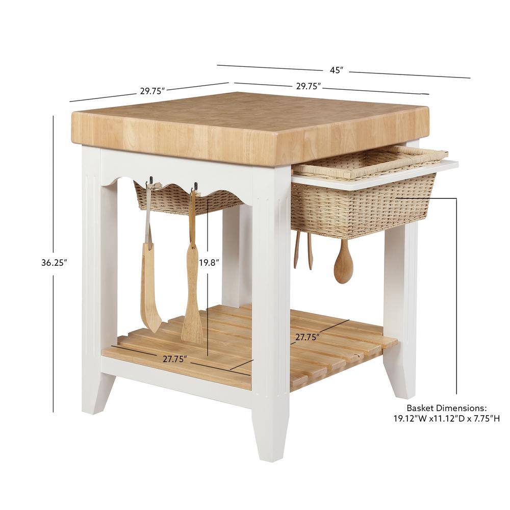 Powell Company Kolton White Kitchen Island with Butcher Block Style Top and Storage HD1225D19