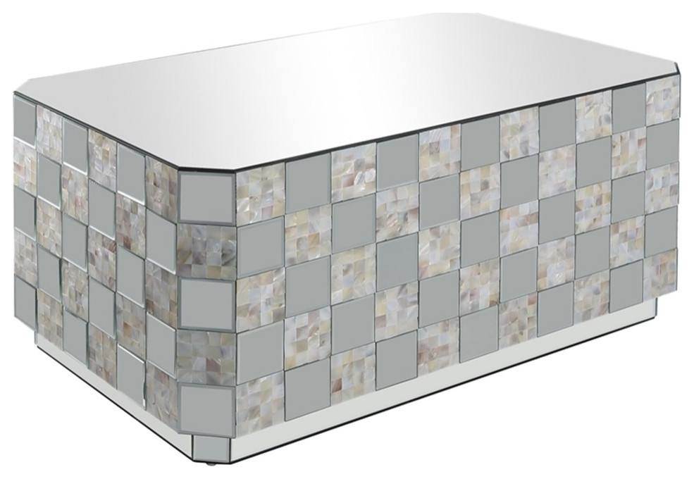 Acme Coffee Table With Mirrored And Mother Of Pearl Finish 84905   Contemporary   Coffee Tables   by Homesquare  Houzz