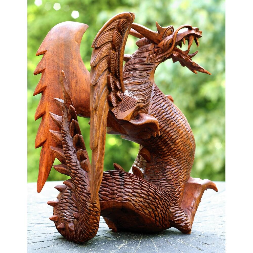 Wooden Dragon Handmade Sculpture Statue Handcrafted Gift Art Decorative Home Decor Figurine Accent Decoration Artwork Hand