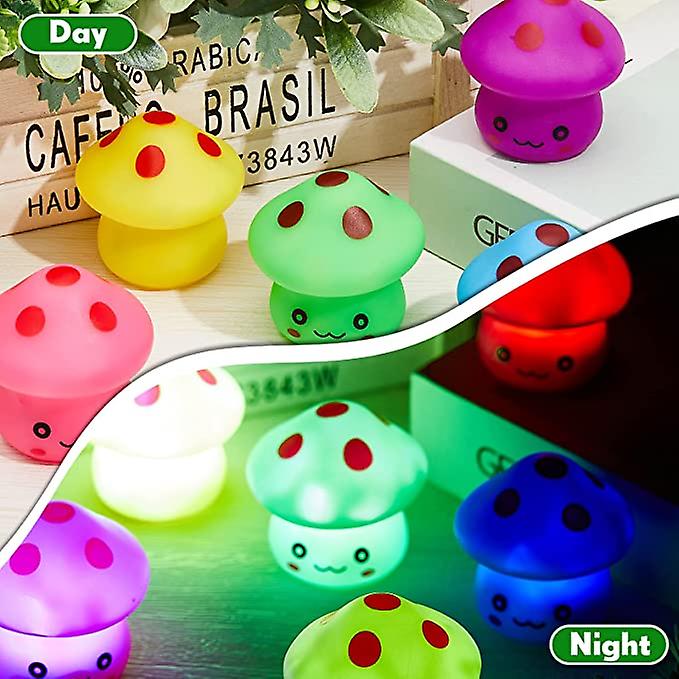 12 Pieces Led Night Light Cute Mushroom Night Lamp 7 Color Flashing Mushroom Decor Mini Pretty Mushroom Light Trendy Color Changing Toys For Party Dec