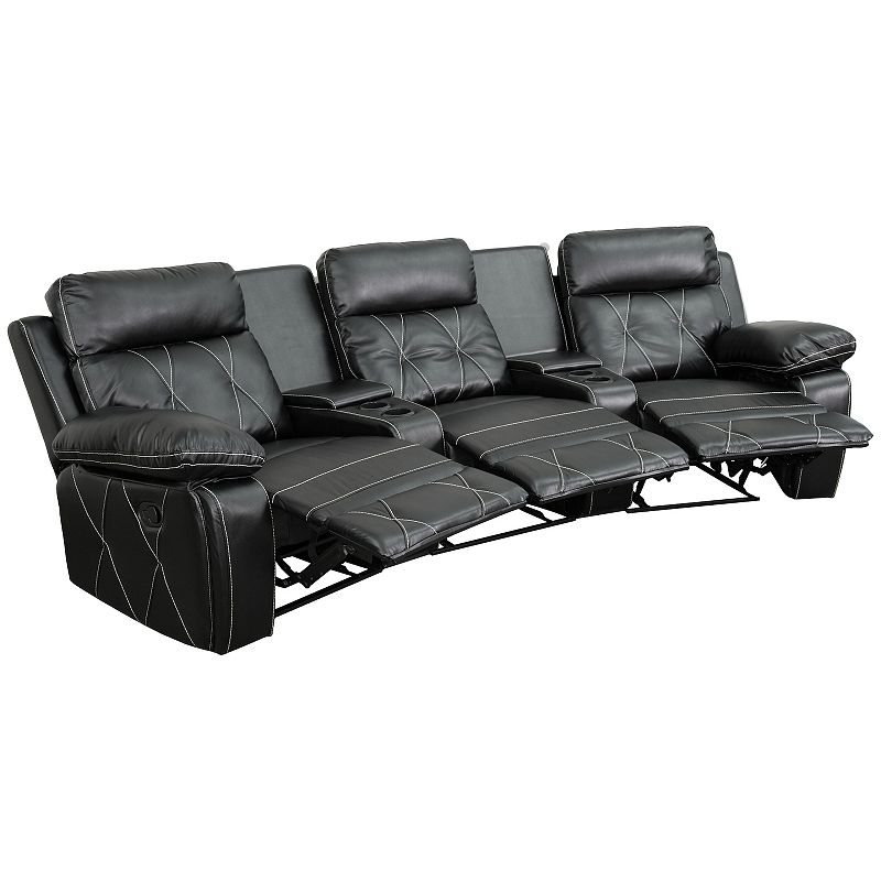 Emma and Oliver Black LeatherSoft 3-Seat Reclining Theater Unit-Curved Cup Holders