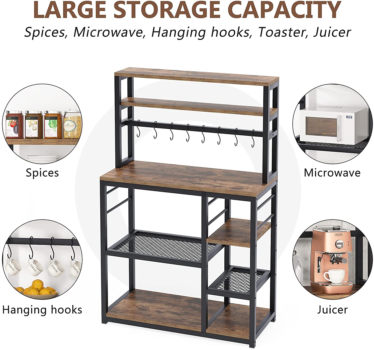 Tribesigns Kitchen Baker’s Rack， 5-Tier Microwave Cart Industrial Coffee Bar Brown