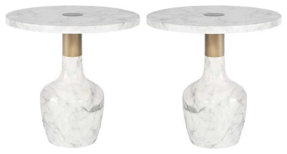 Home Square Kane 19.5 quotContemporary Marble End Table in White/Brass   Set of 2   Contemporary   Side Tables And End Tables   by Homesquare  Houzz