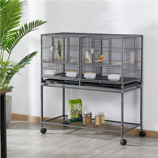 Yaheetech Stackable Wide Bird Cage Divided Breeder Cage for Small Birds Lovebirds Finch Canaries Parakeets Cockatiels Budgies Metal Bird Cage with Rolling Stand