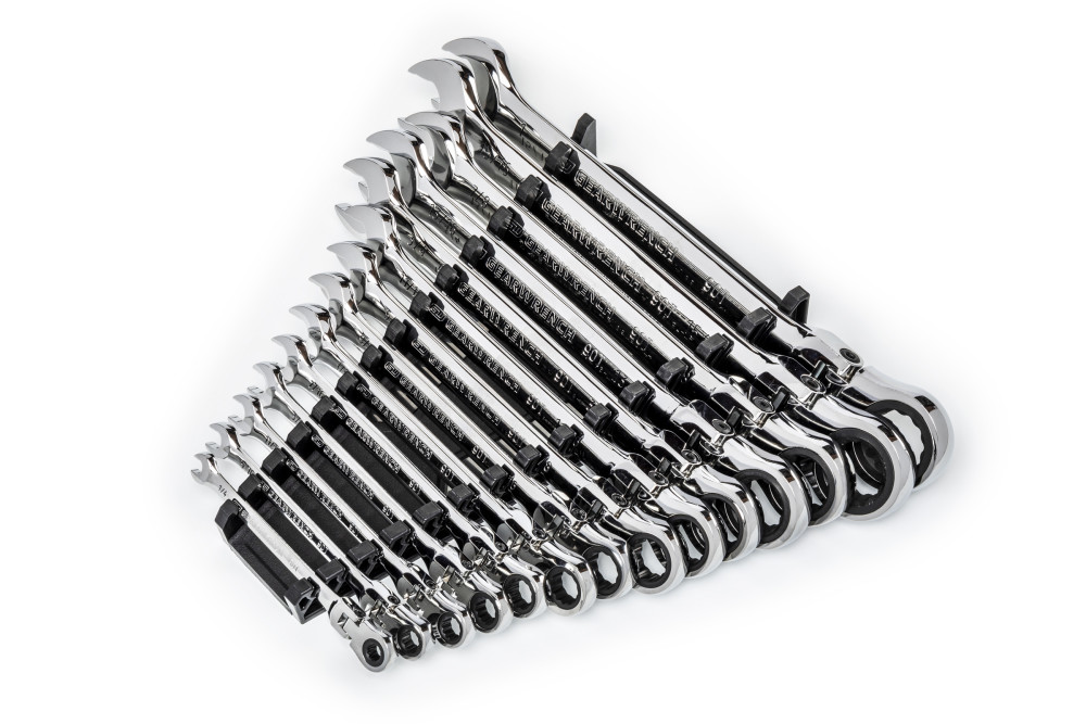 14 Pc 90T 12 Point Flex Head Ratcheting Combination SAE Wrench Set ;